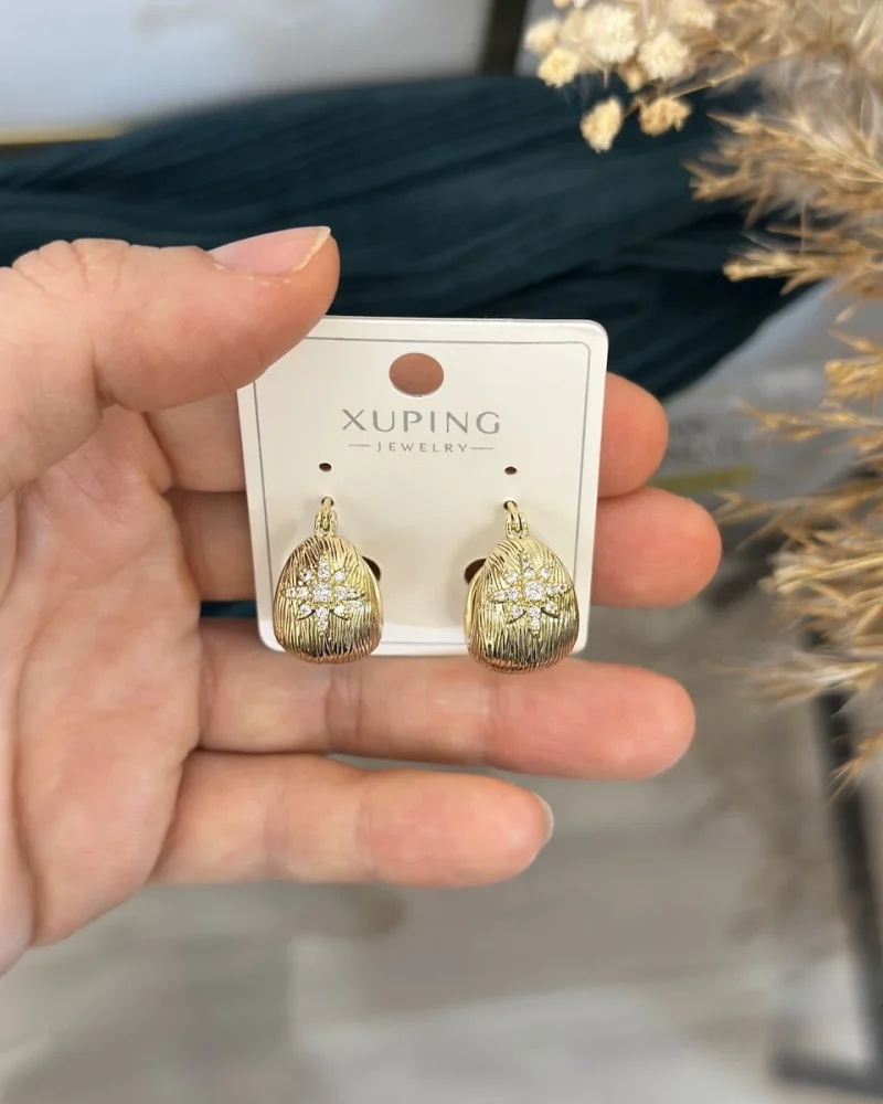 Bombeli Çizgi Dokulu Taşlı Halka Küpe (Hafif yapılıdır)