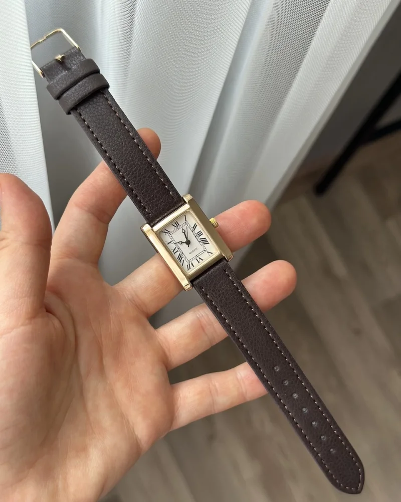 Kahverengi Deri Kordon Dikdörtgen Saat