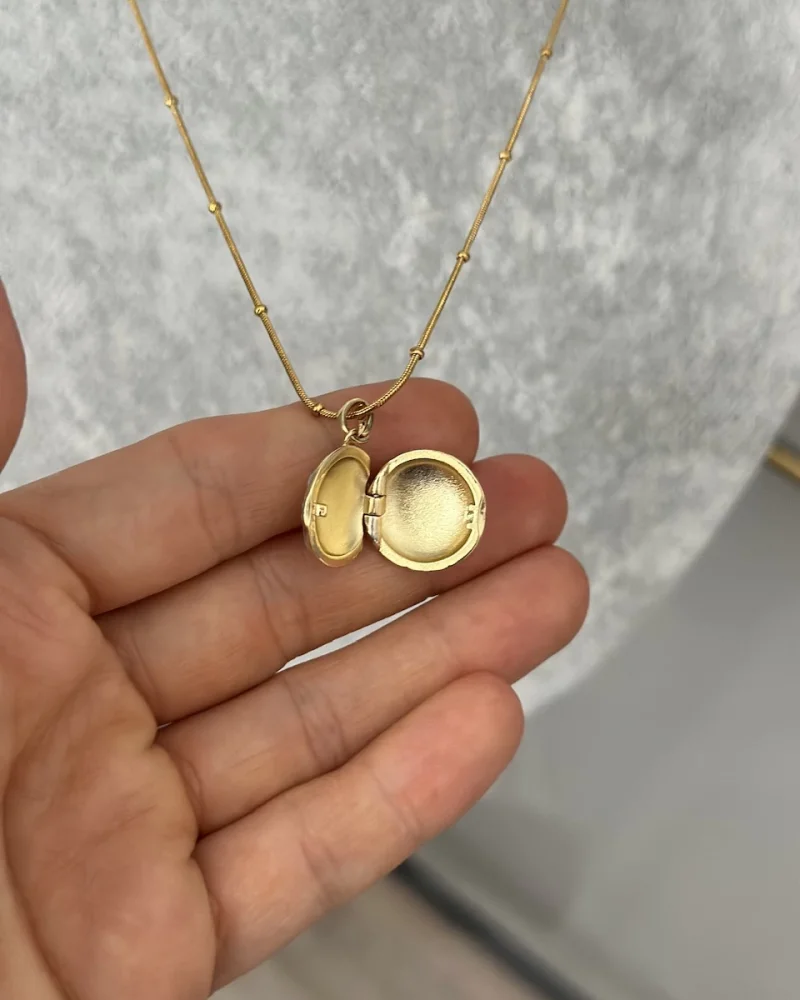 Mavi Mineli Kuşlu Açılır Kapaklı Kolye (40+5 cm)