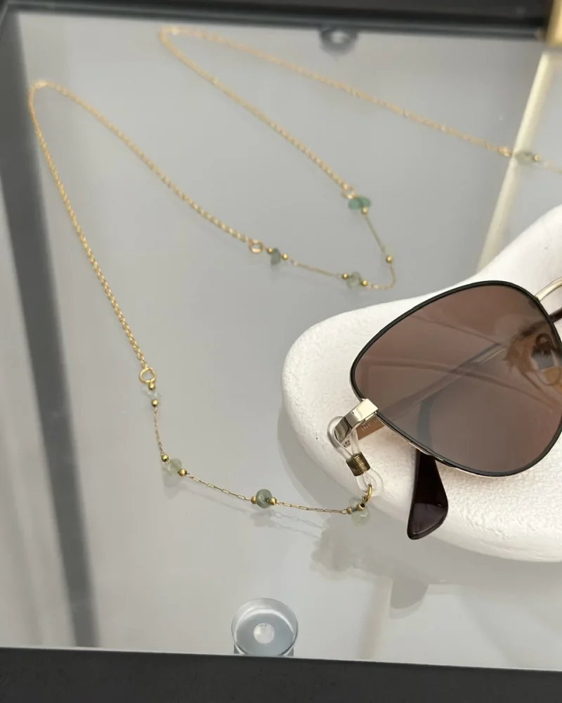 Doğal Yeşim Taşlı Çelik Gözlük Zinciri