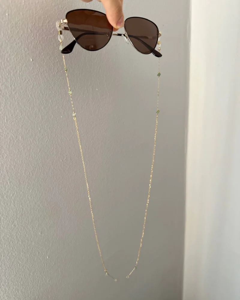 Doğal Yeşim Taşlı Çelik Gözlük Zinciri