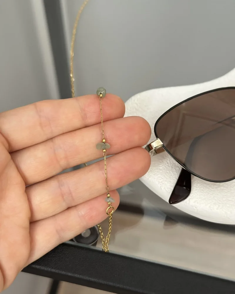 Doğal Yeşim Taşlı Çelik Gözlük Zinciri