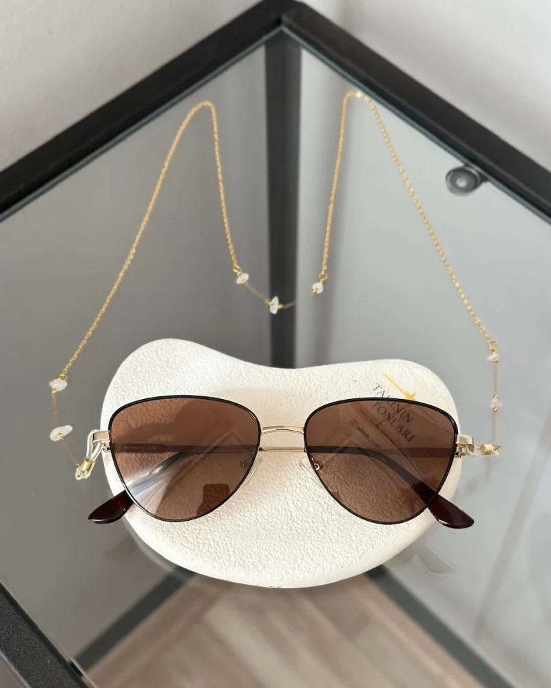 Doğal Pembe Kuvars Taşlı Çelik Gözlük Zinciri