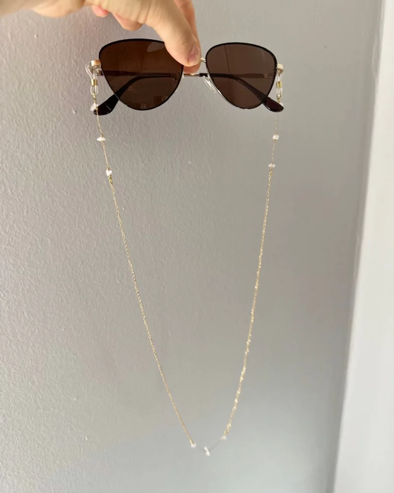 Doğal Pembe Kuvars Taşlı Çelik Gözlük Zinciri