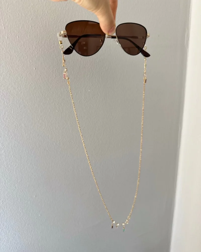 Trend Renkli Taşlı Çelik Gözlük Zinciri