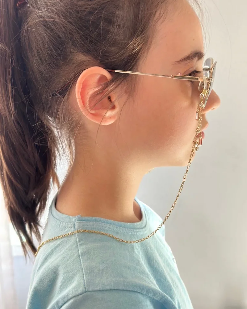 Trend Renkli Taşlı Çelik Gözlük Zinciri