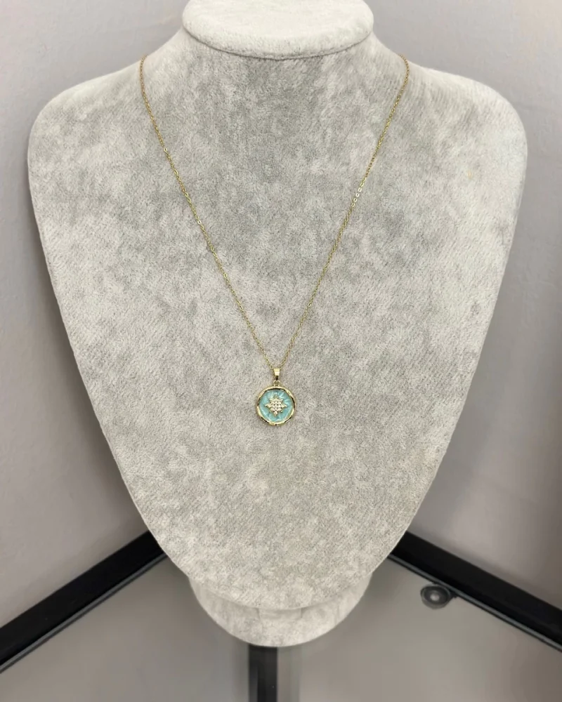 Çelik Mavi Mineli Kuzey Yıldızı Kolye (40+5 cm)