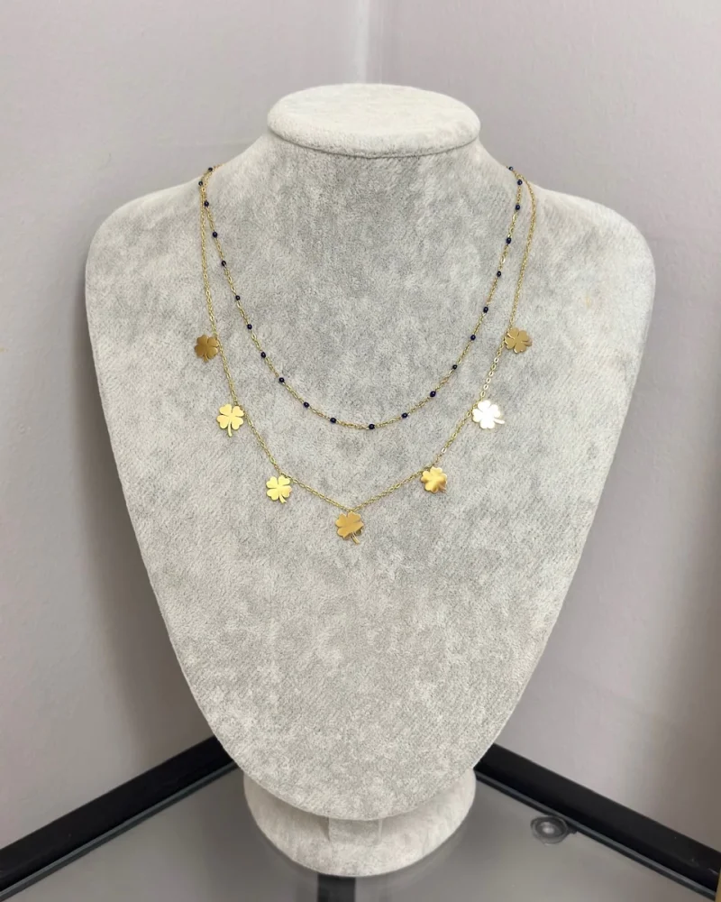 Çelik İkili Yonca Pullu Kolye (40+5 cm)