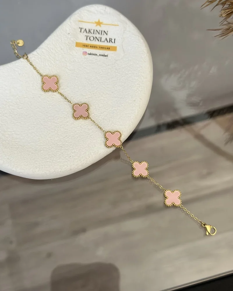 Çelik Marka Model Pembe Yonca Bileklik