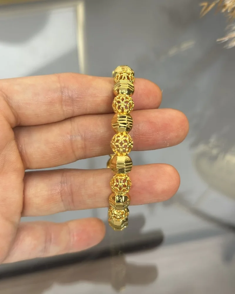 22 Ayar Telkari İşlemeli Topçuk Kelepçe Bilezik (6.0 cm)