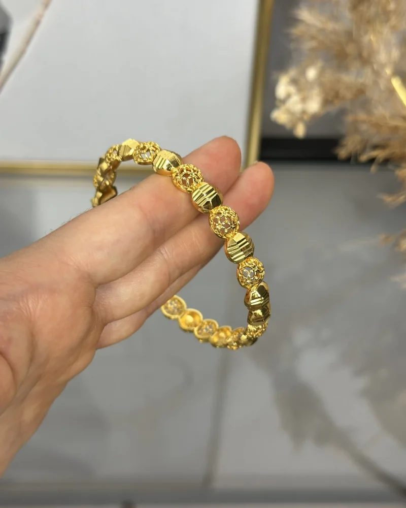 22 Ayar Telkari İşlemeli Topçuk Kelepçe Bilezik (6.0 cm)