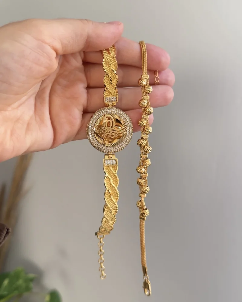 22 Ayar Tuğralı Kelepçe ve Dorika Bileklik