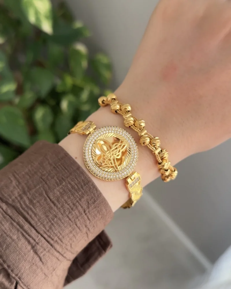 22 Ayar Tuğralı Kelepçe ve Dorika Bileklik