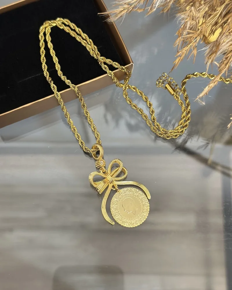 22 Ayar Zincirli Fiyonk Kolye (Yarım Altınlı-Çelik Zincir)