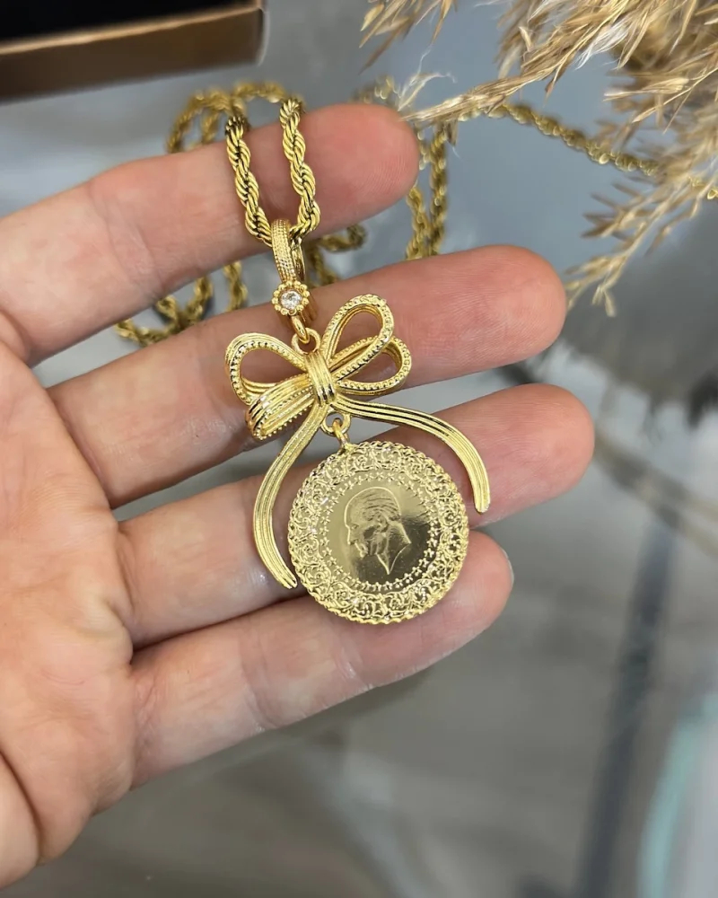 22 Ayar Zincirli Fiyonk Kolye (Çeyrekli-Çelik Zincir)