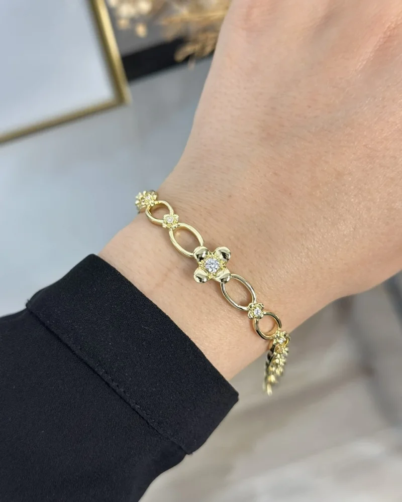 XP Gold Taşlı Çiçek Bileklik (17+2 cm)