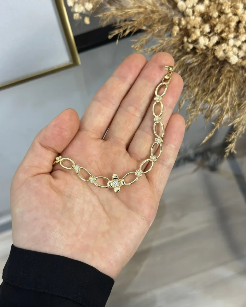 XP Gold Taşlı Çiçek Bileklik (17+2 cm)
