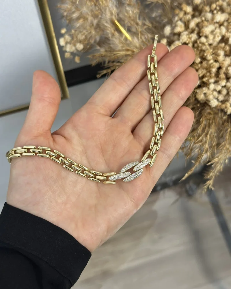 XP Gold Oval Taşlı Geçişli Bileklik (17+2 cm)