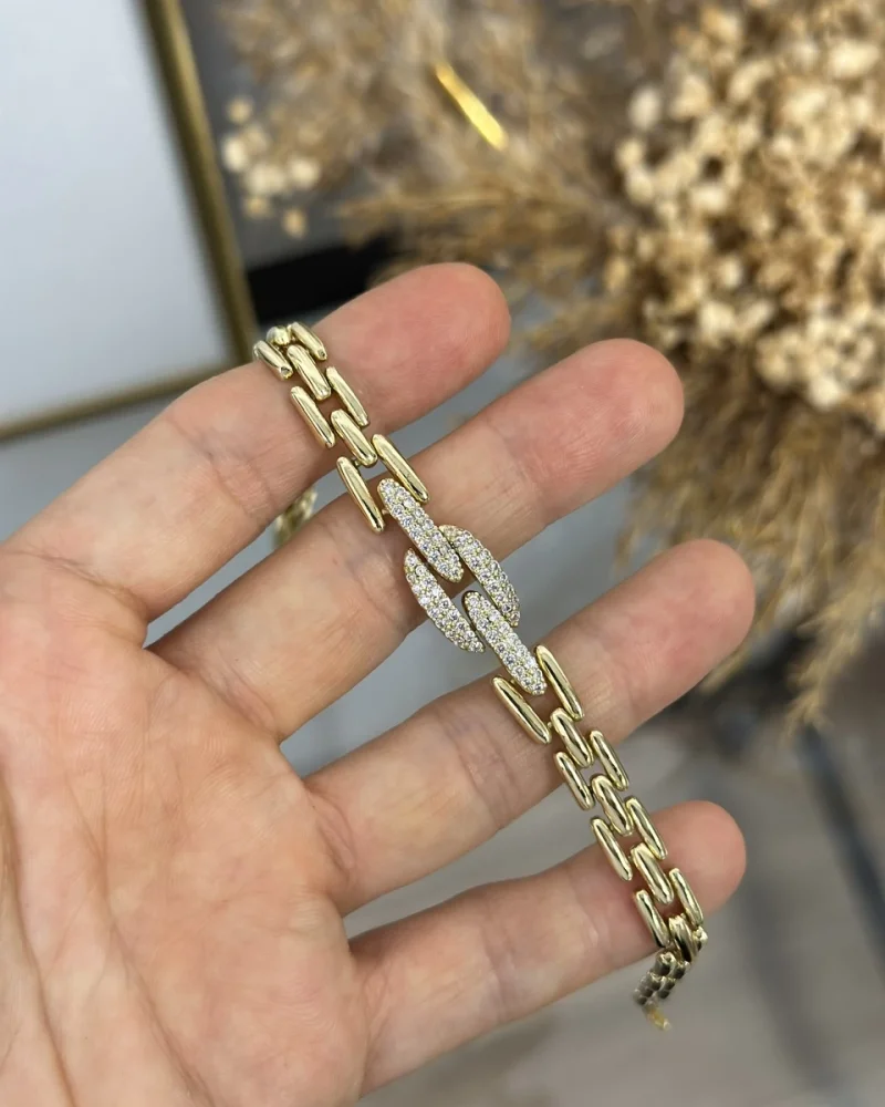 XP Gold Oval Taşlı Geçişli Bileklik (17+2 cm)