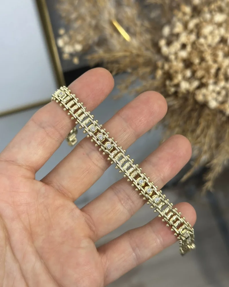 XP Gold Dorikali Hasir Taşlı Bileklik (17+2 cm)