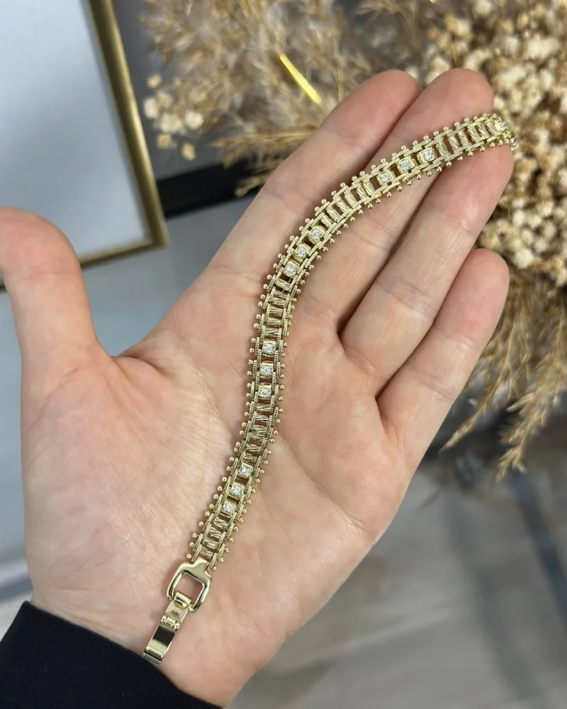 XP Gold Dorikali Hasir Taşlı Bileklik (17+2 cm)