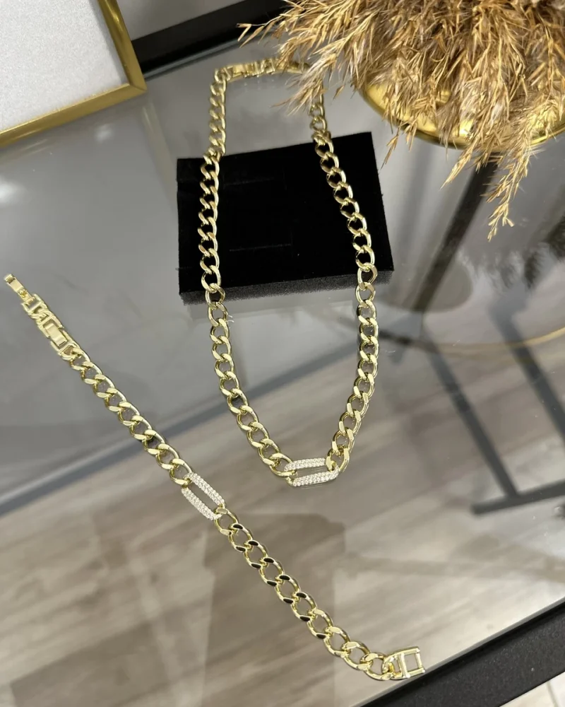 XP Gold Basic Taşlı Kolye-Bileklik Kombini