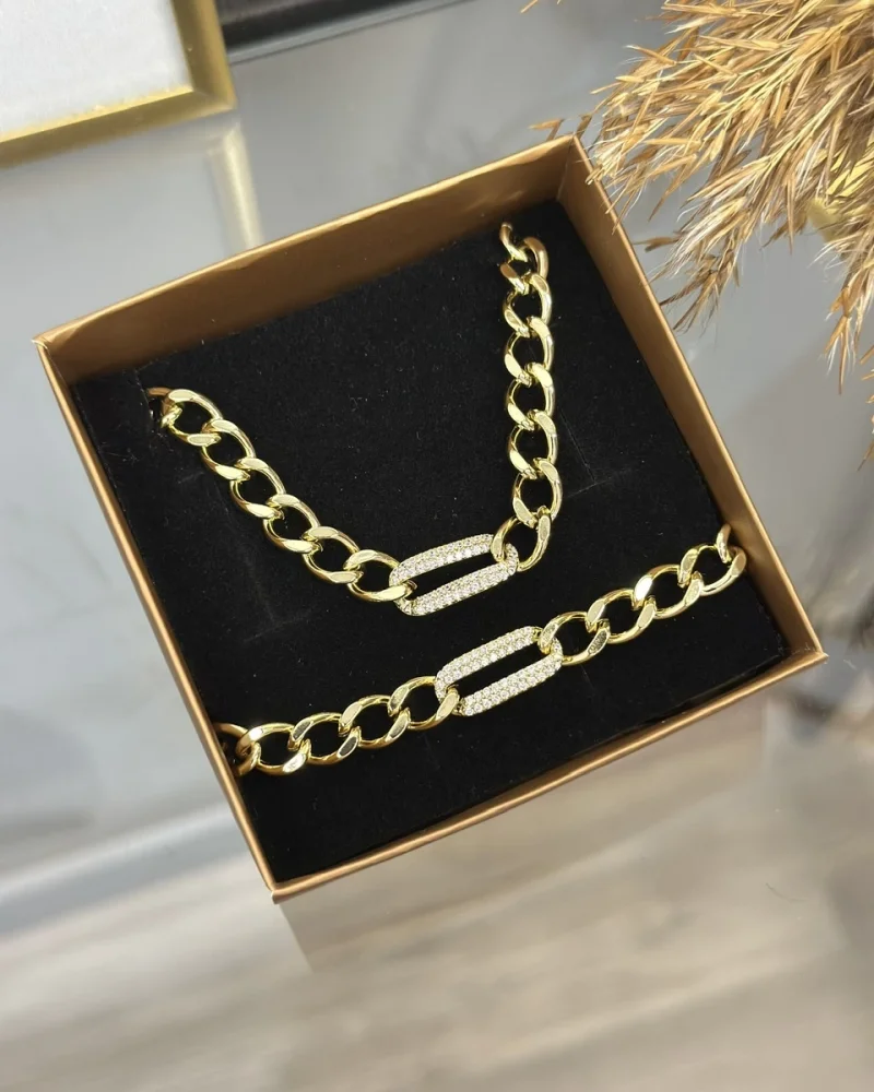 XP Gold Basic Taşlı Kolye-Bileklik Kombini