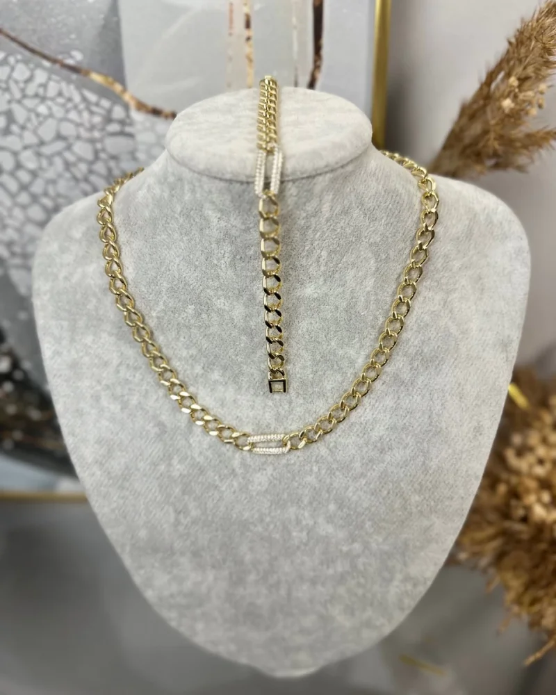 XP Gold Basic Taşlı Kolye-Bileklik Kombini