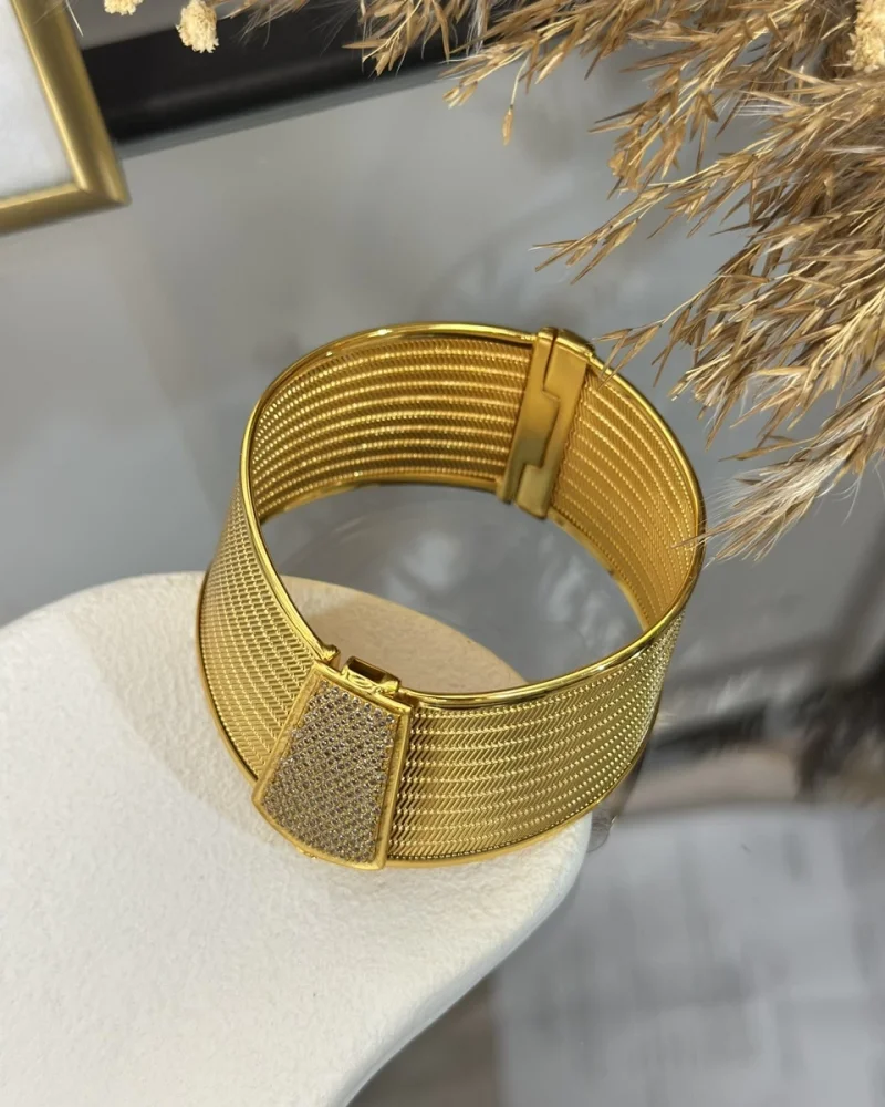 22 Ayar Geniş Taşlı Trabzon Hasırı Kelepçe