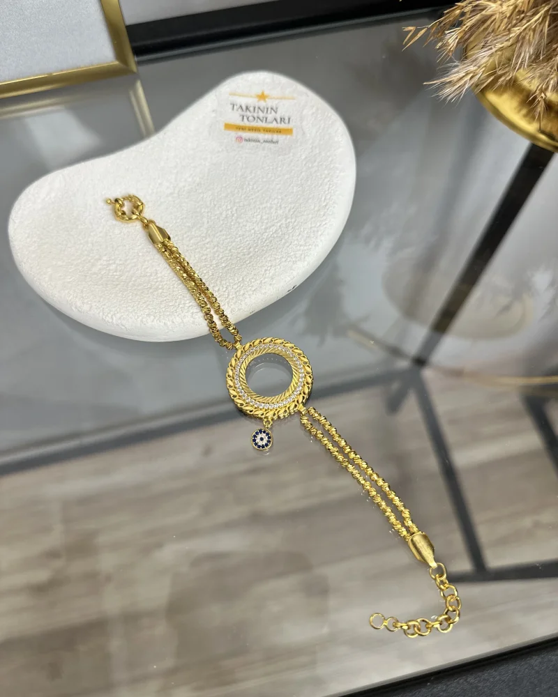 22 Ayar Arpa Detaylı Çeyrekli Bileklik