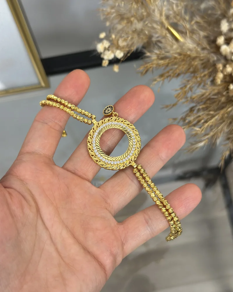 22 Ayar Arpa Detaylı Çeyrekli Bileklik
