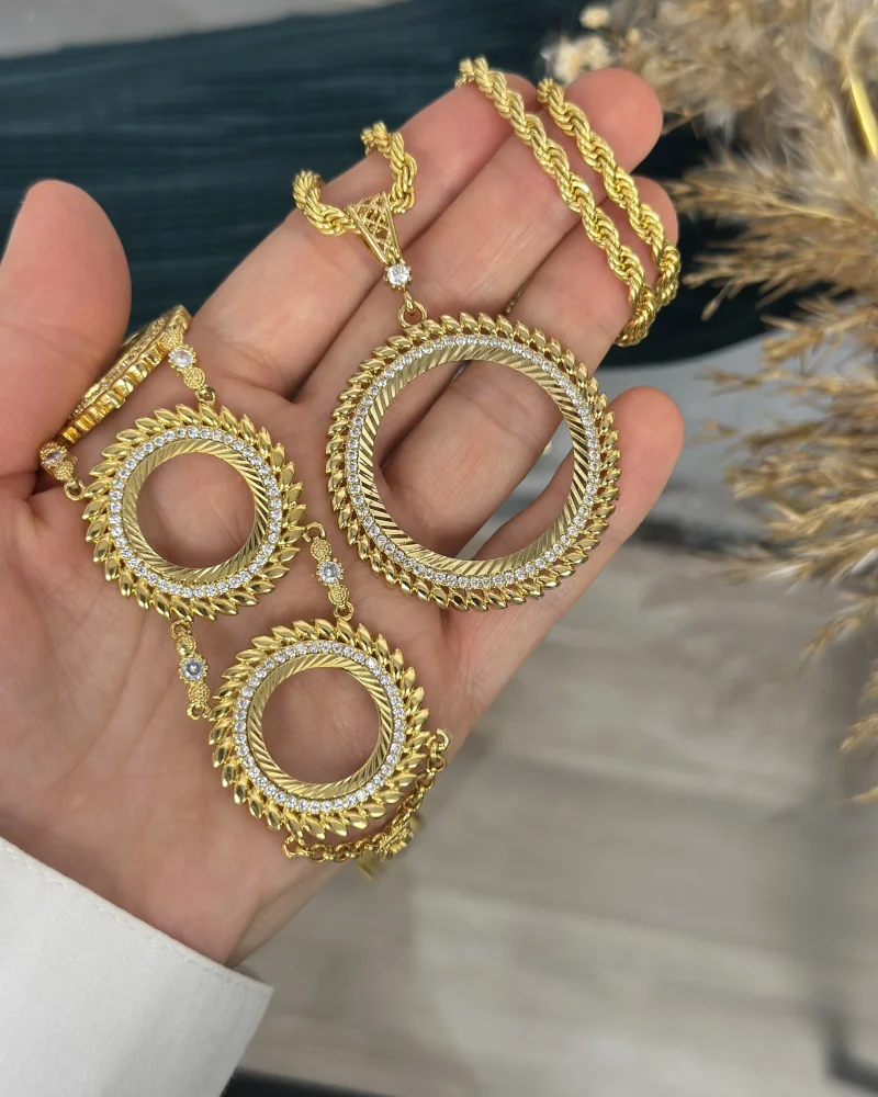 22 Ayar Bugday Detaylı Üçlü Çeyrek Bileklik-Tam Altınlı Kombin