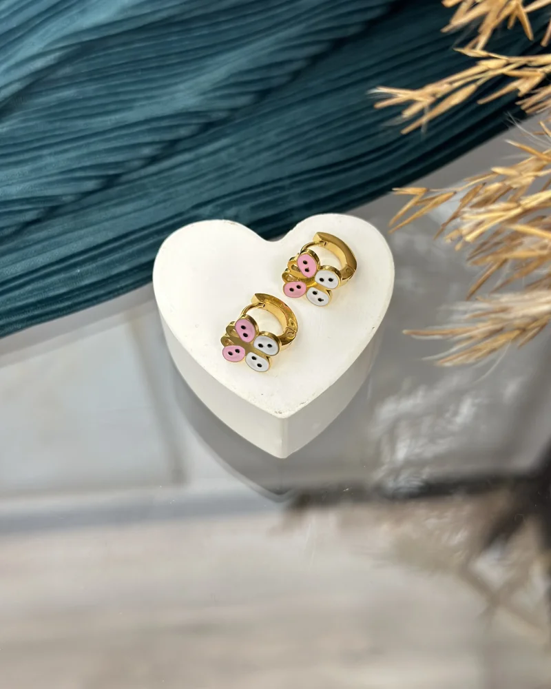Pembe Kelebekli Çelik Çocuk Küpesi