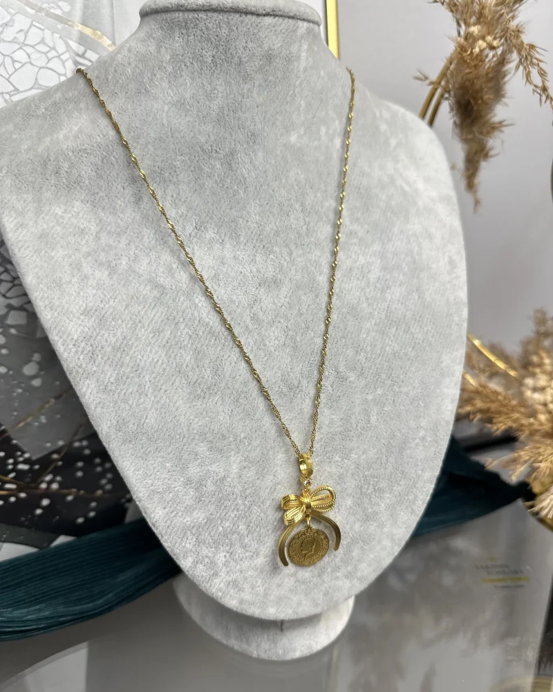 22 Ayar Fiyonk Kolye-Oluklu Ajda Kombini