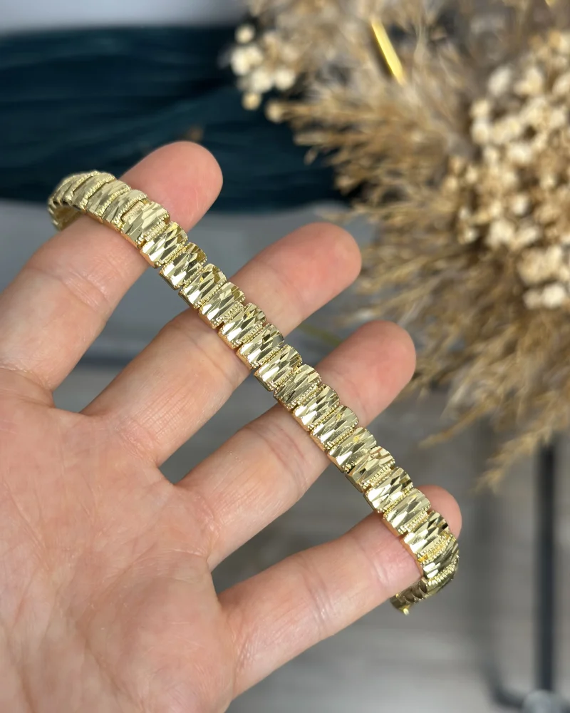 22 Ayar Kalem İşi Sıralı Dikdörtgen Bileklik (18 cm)