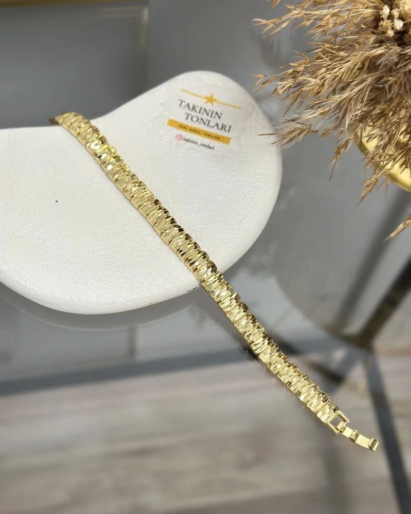 22 Ayar Kalem İşi Sıralı Dikdörtgen Bileklik (18 cm)