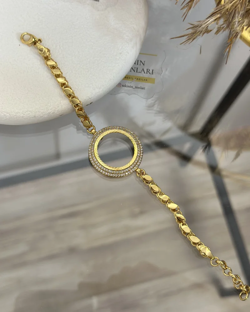 22 Ayar Yarım Altınlık Çift Sıra Taşlı Arpa Bileklik