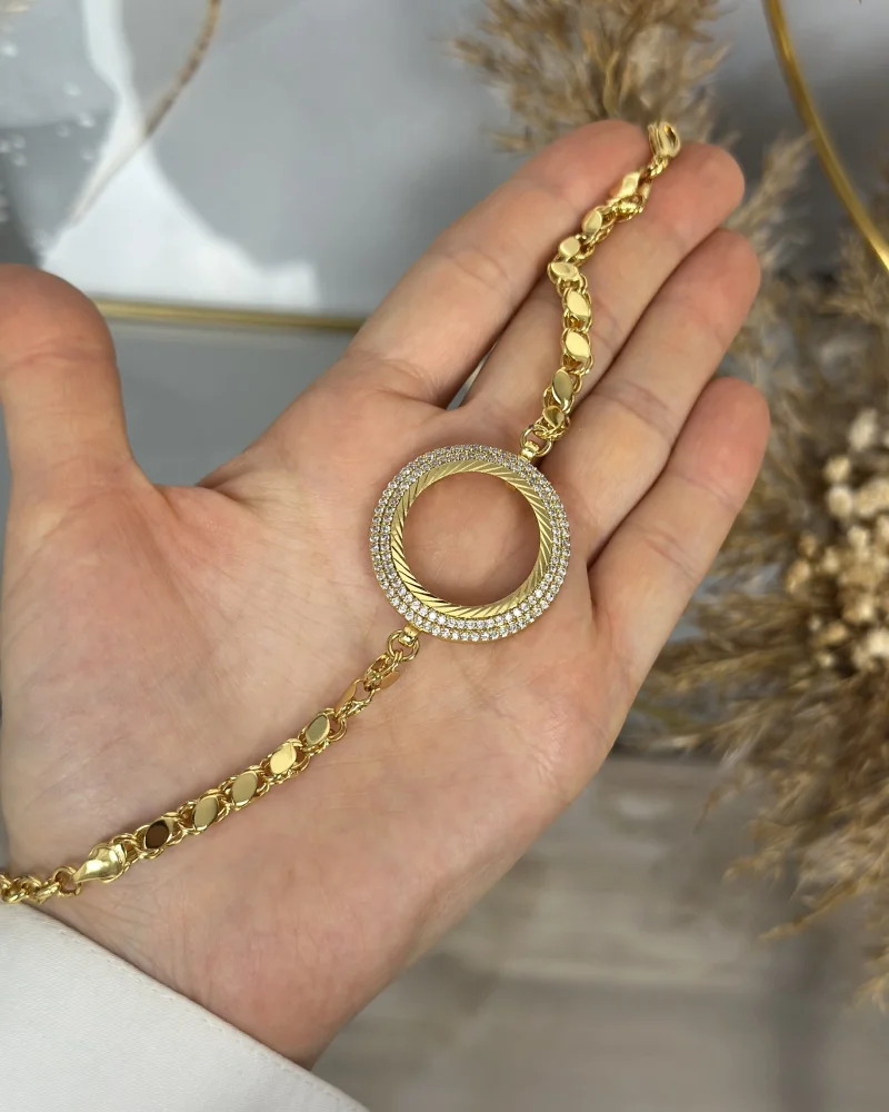 22 Ayar Yarım Altınlık Çift Sıra Taşlı Arpa Bileklik