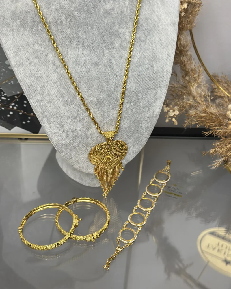 22 Ayar Hint İşi Kombin (Kolye zinciri 80 cm)