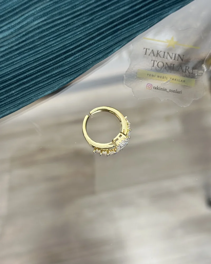 14 Ayar Kaplama İkili Tam Tur-Baget Tek Taşlı Yüzük