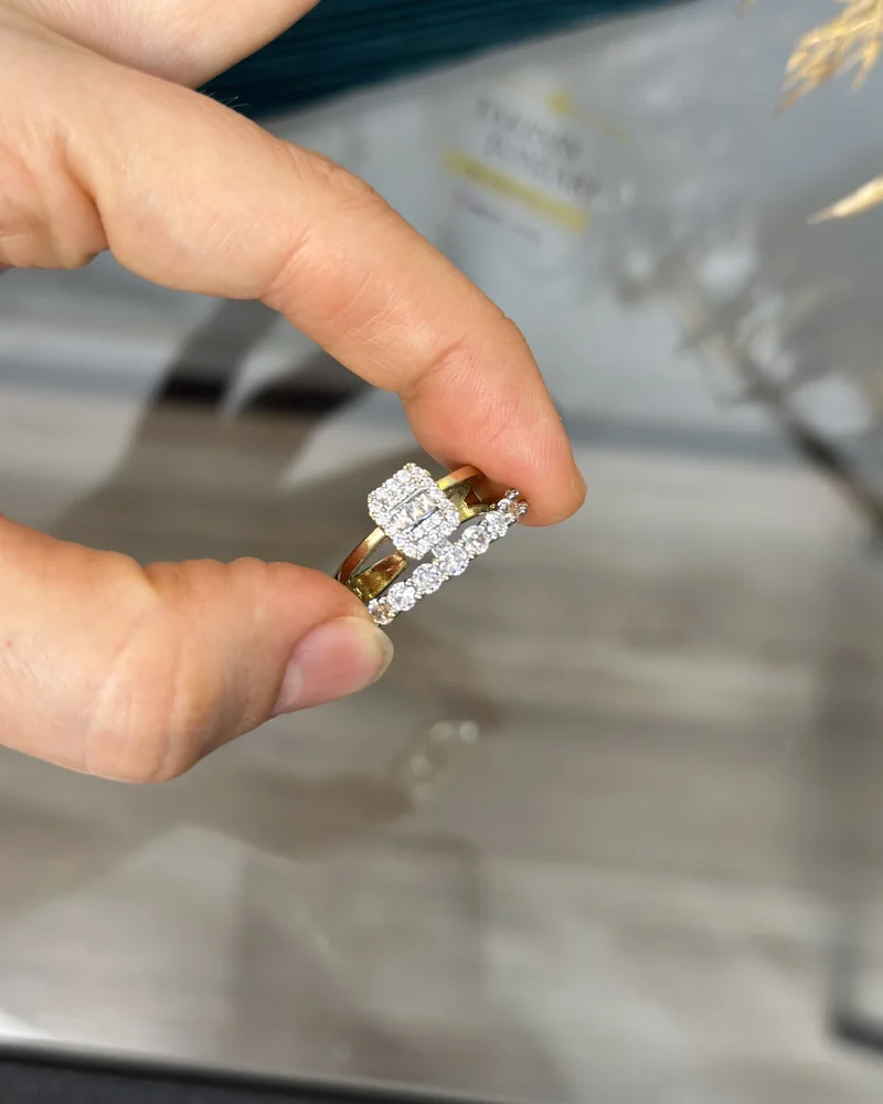 14 Ayar Kaplama İkili Tam Tur-Baget Tek Taşlı Yüzük