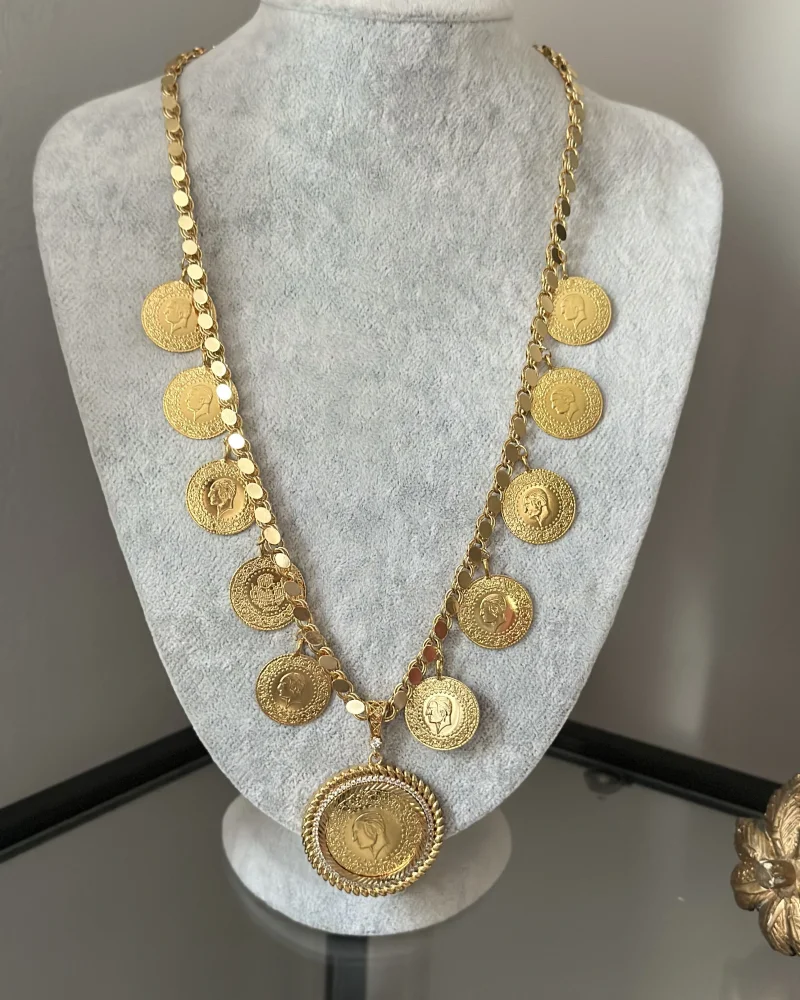 22 Ayar Arpa Kolyeli 10 Çeyrek-Çerçeveli 1 Tam Kolye (60 cm)