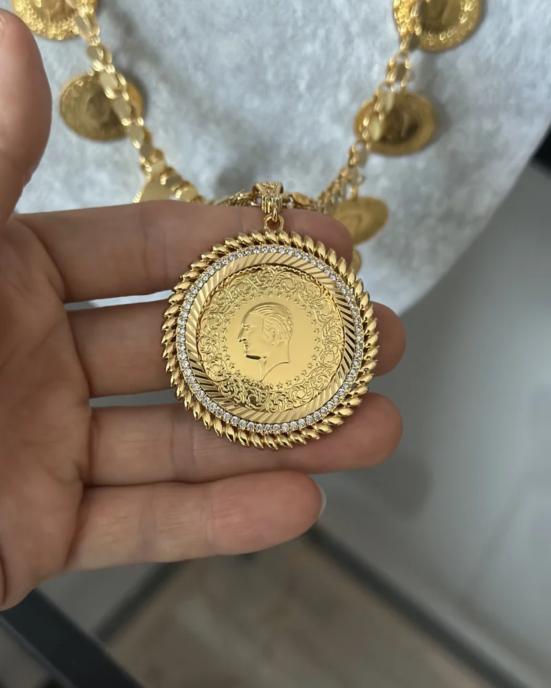 22 Ayar Arpa Kolyeli 10 Çeyrek-Çerçeveli 1 Tam Kolye (60 cm)