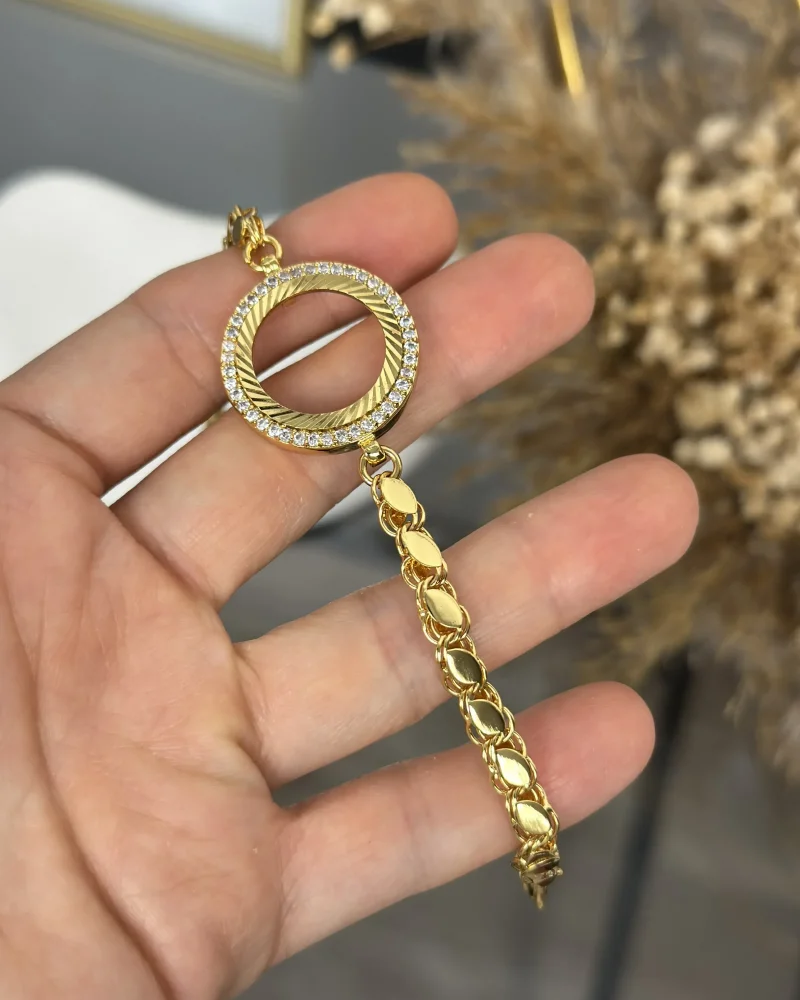 22 Ayar Tek Sıra Taşlı Çeyreklik Arpa Bileklik