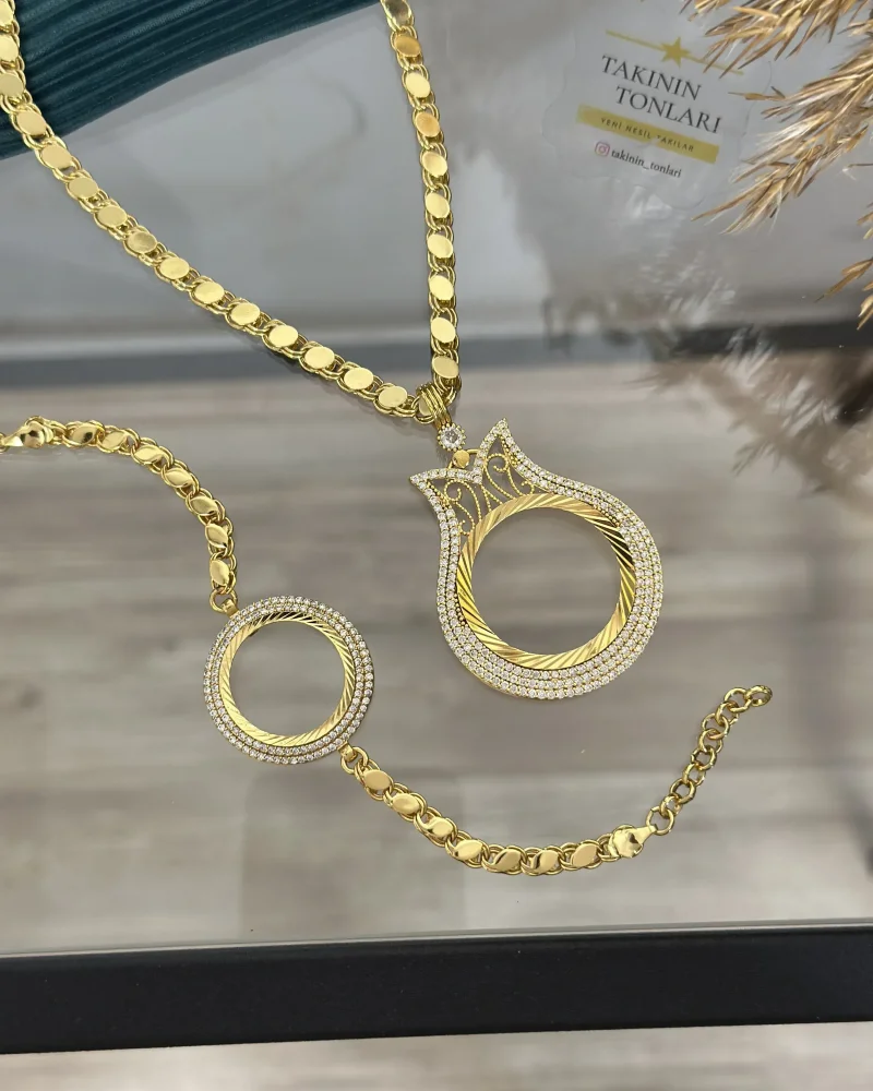 22 Ayar Tam Altınlık Kolye-Yarımlık Bileklik Kombini