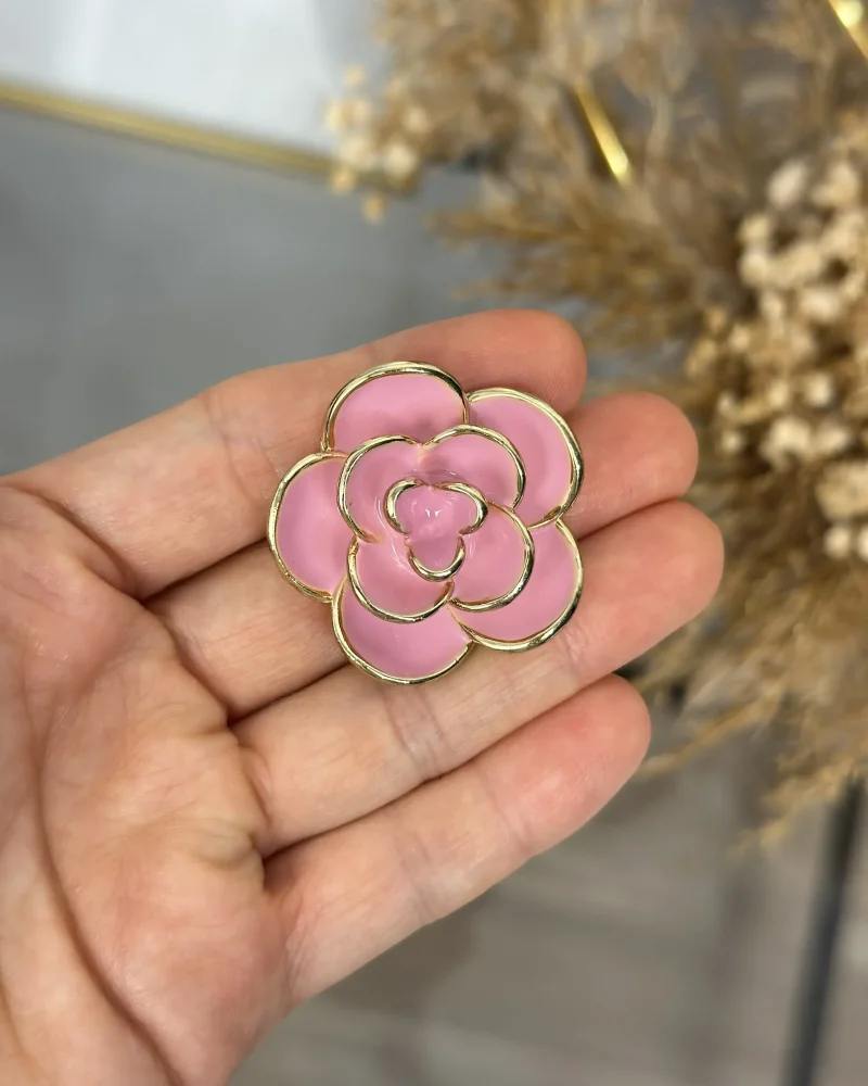 Üç Boyutlu Pembe Gül Broş