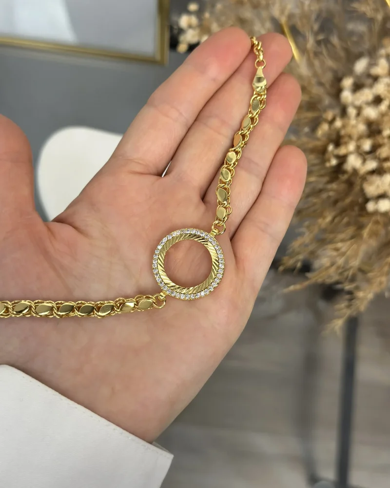 22 Ayar Tek Sıra Taşlı Çeyreklik Arpa Bileklik