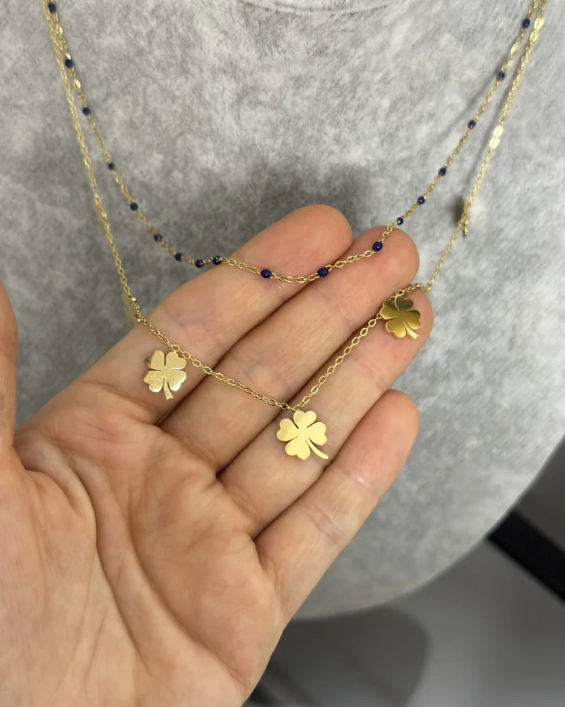 Çelik İkili Yonca Pullu Kolye (40+5 cm)