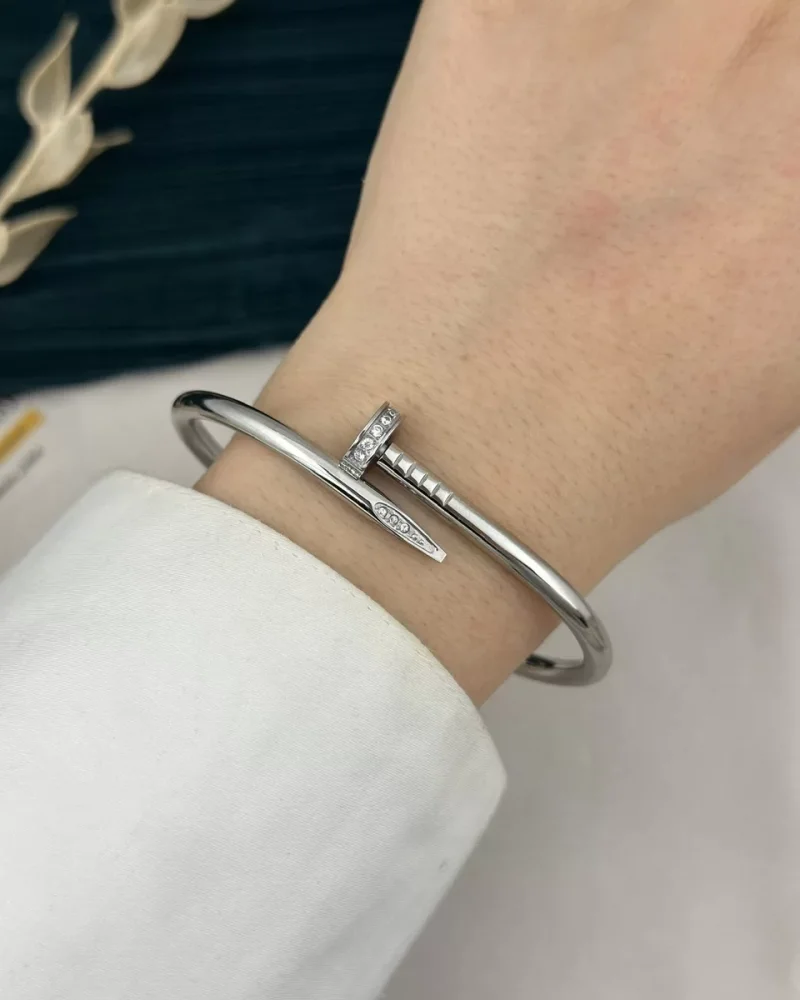 Gümüş Çivi Model Taşlı Kelepçe