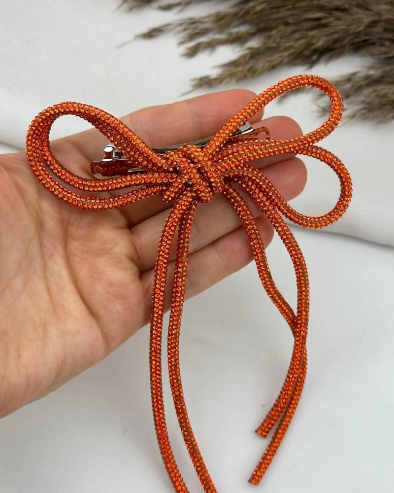 Turuncu Trend Taşlı Fiyonk Toka